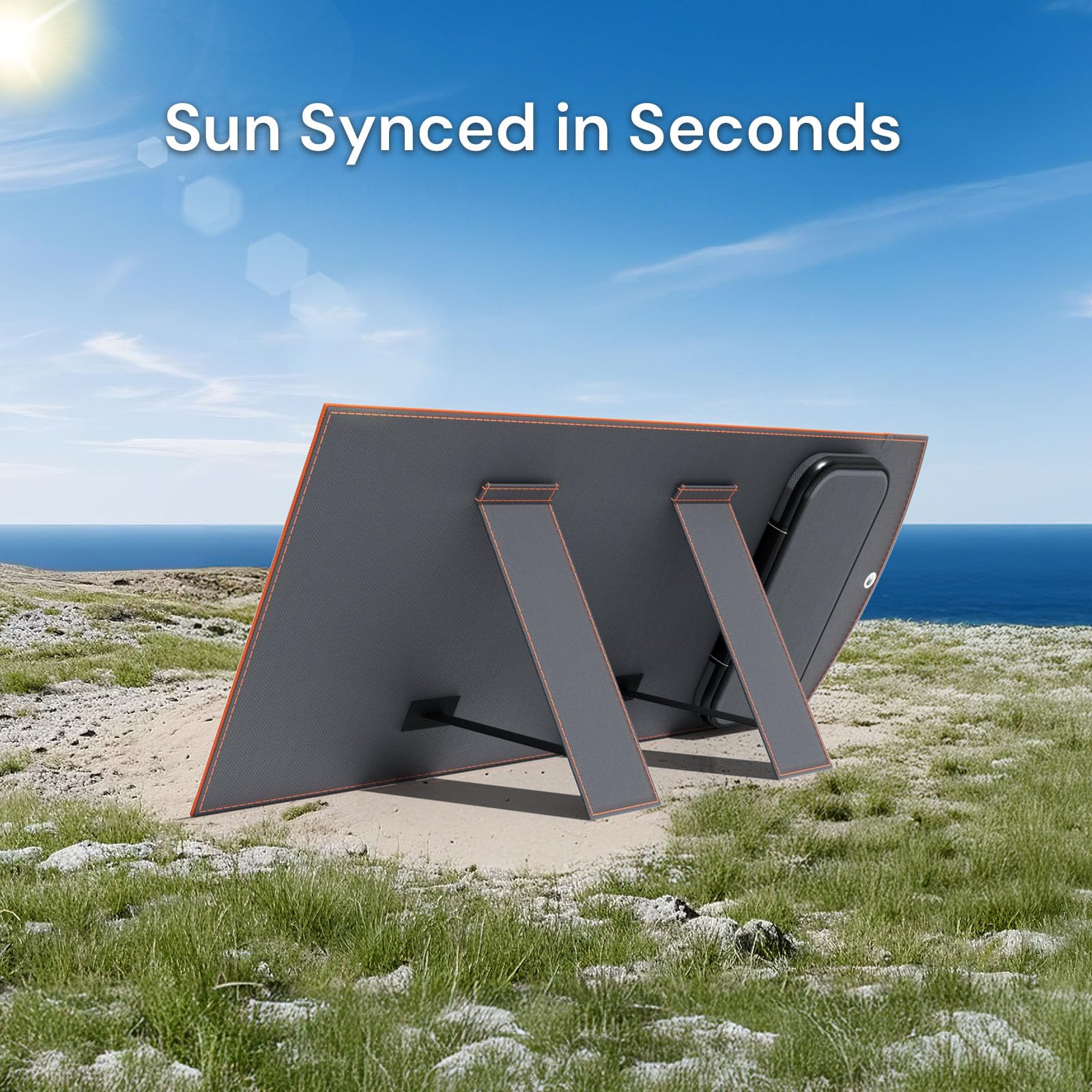 Luvknit 30W solar panel open and deployed for outdoor use