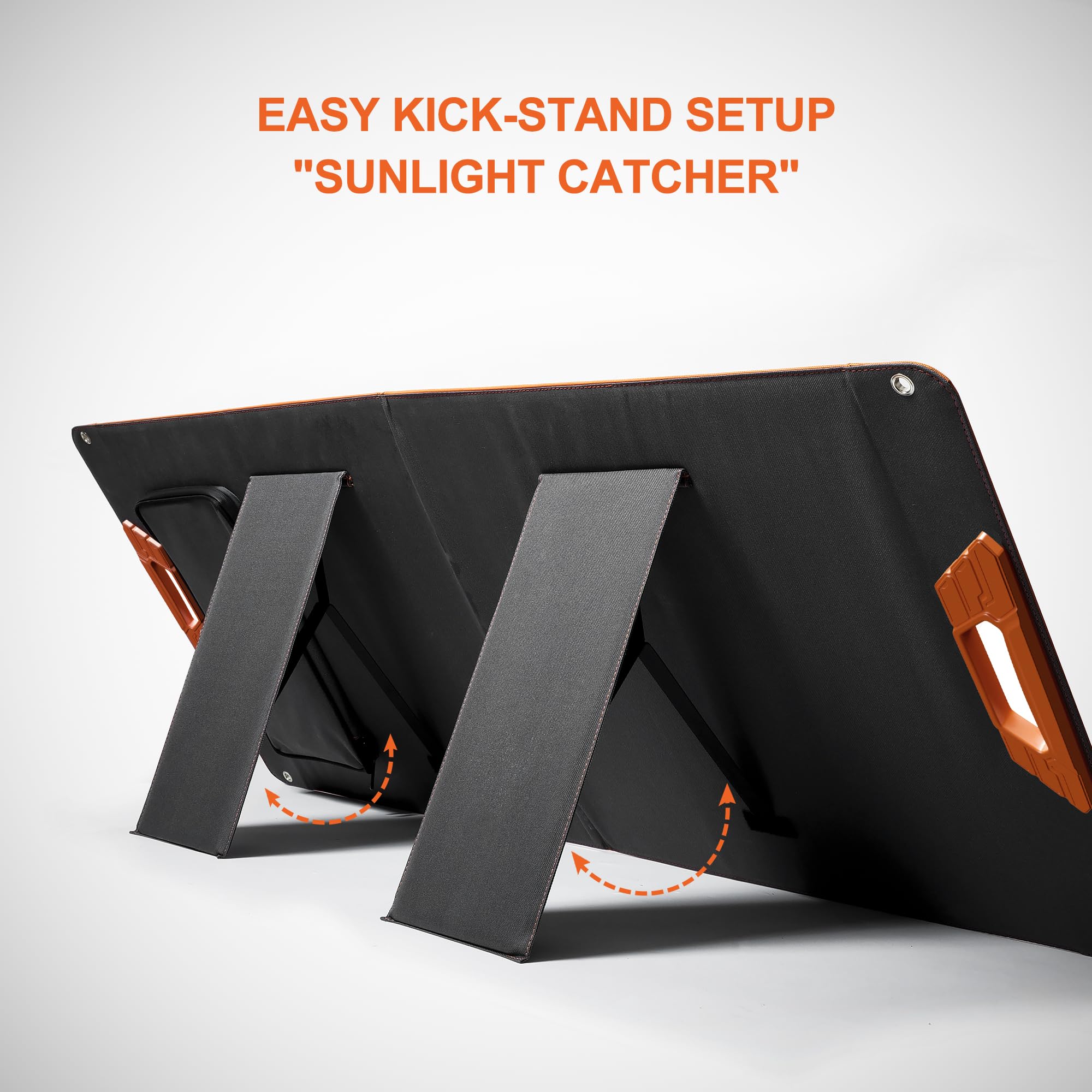 Luvknit outdoor camping scenario with sun overhead and solar panel in use