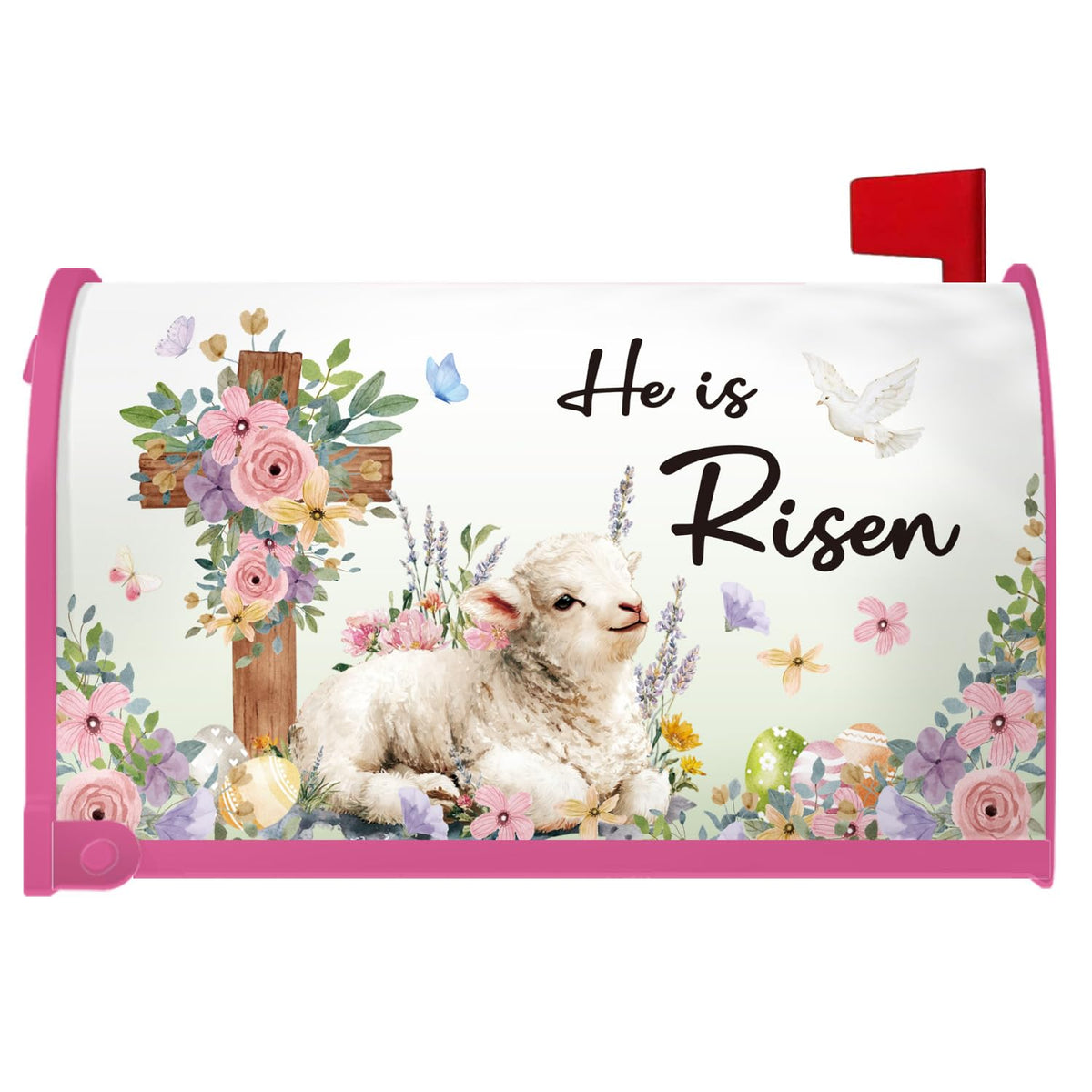 Luvsweets He Is Risen mailbox cover 20x18 with cross design for curb appeal