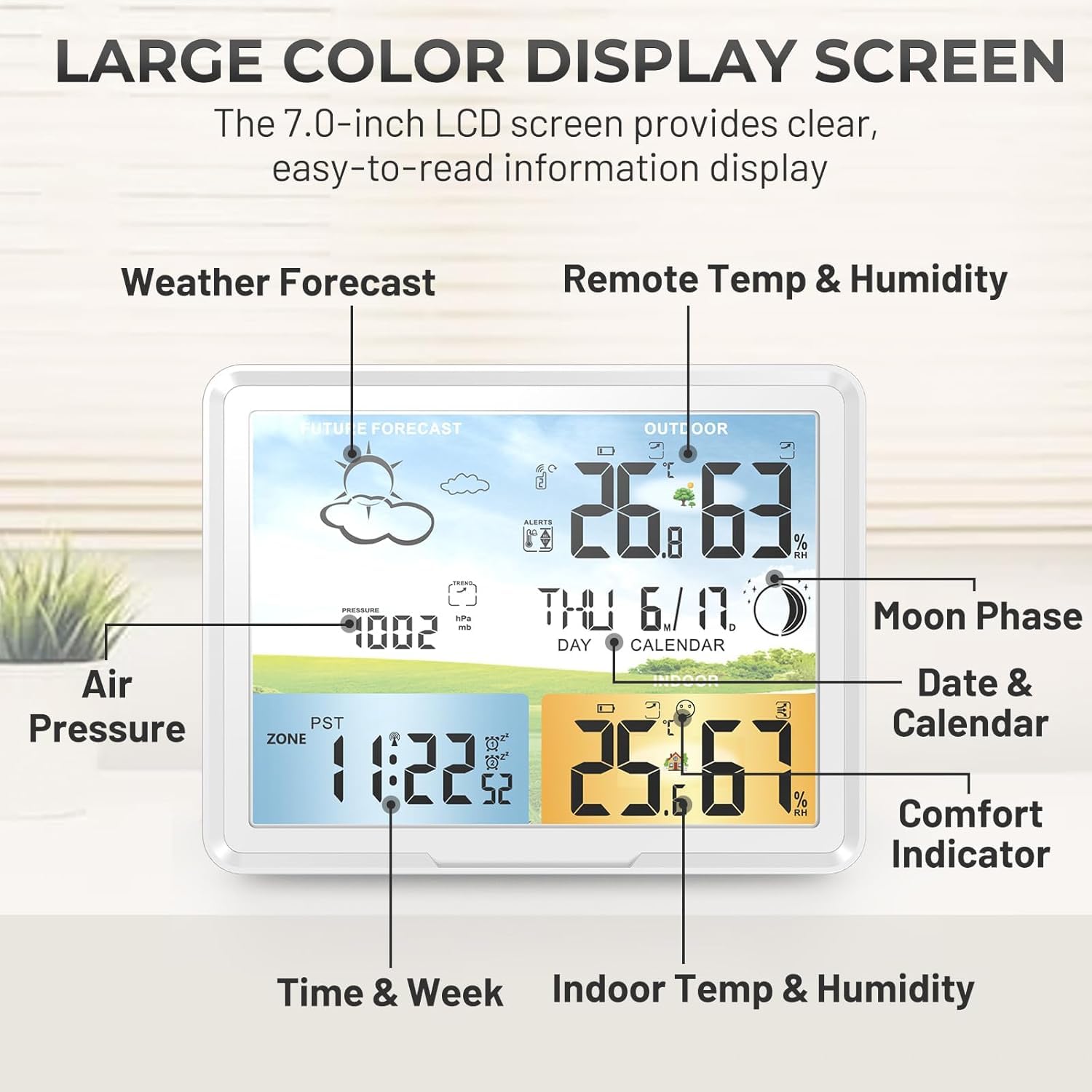 LUVUOKYE Weather Station barometric pressure display and trends