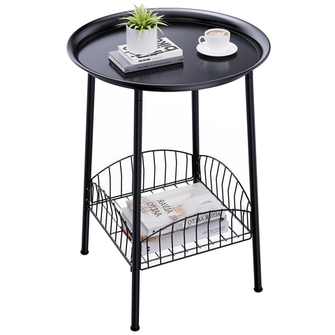 Luwesde small outdoor side table, top view, two-tier design ideal for drinks and plants.