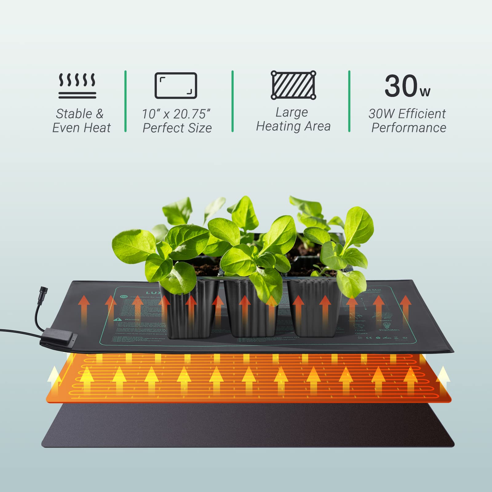 Luxbird seedling mats arranged in greenhouse setup for even heating