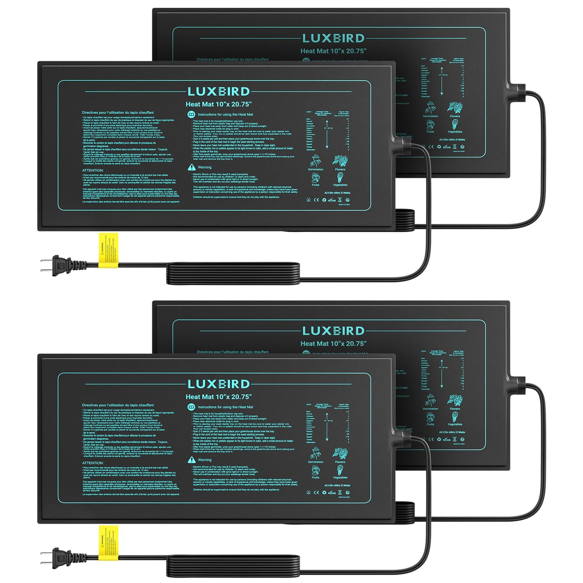 Luxbird seedling heat mat 4-pack under a seed tray for even germination warmth