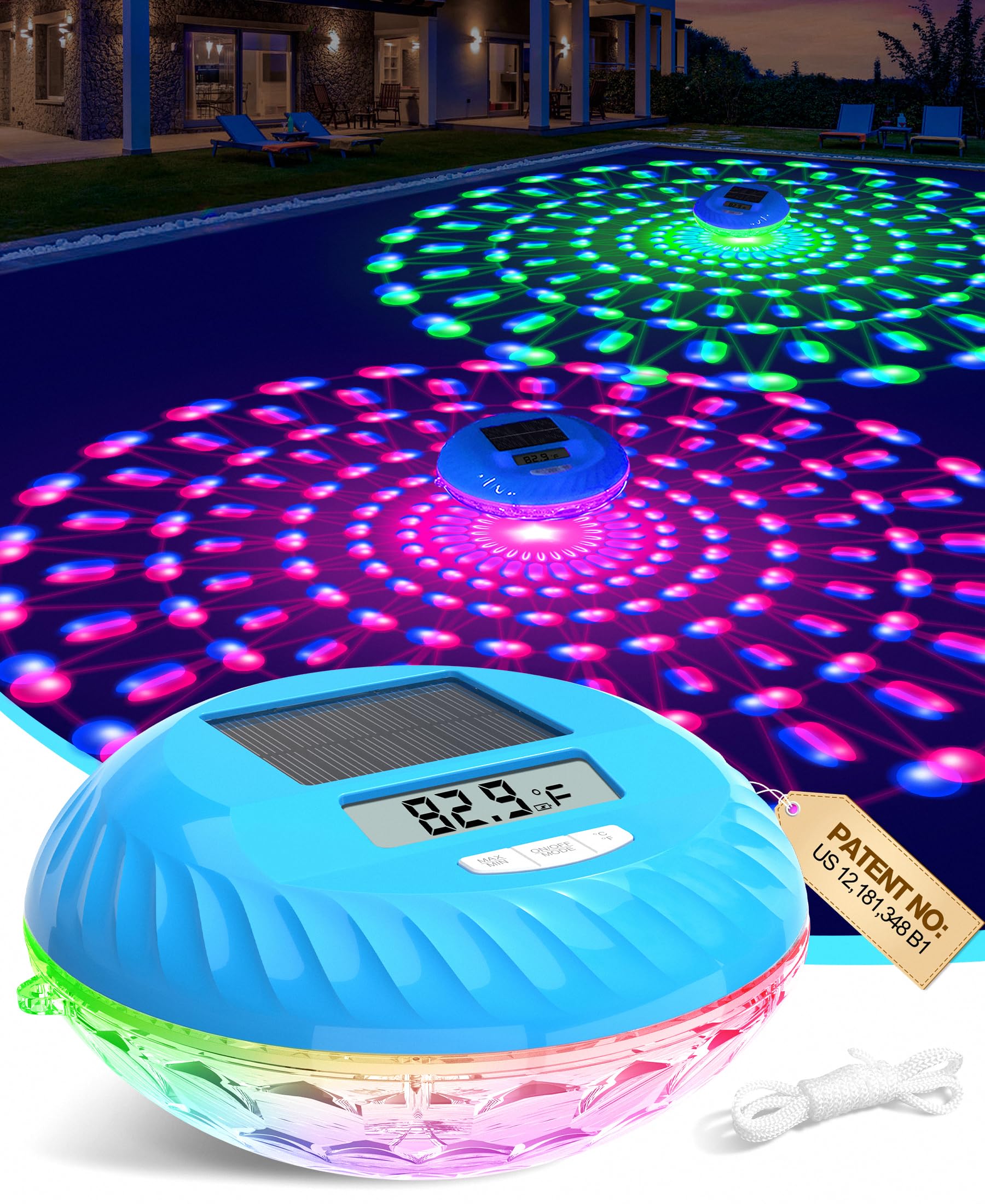 LuxBlue solar pool thermometer with a large display for easy readings.