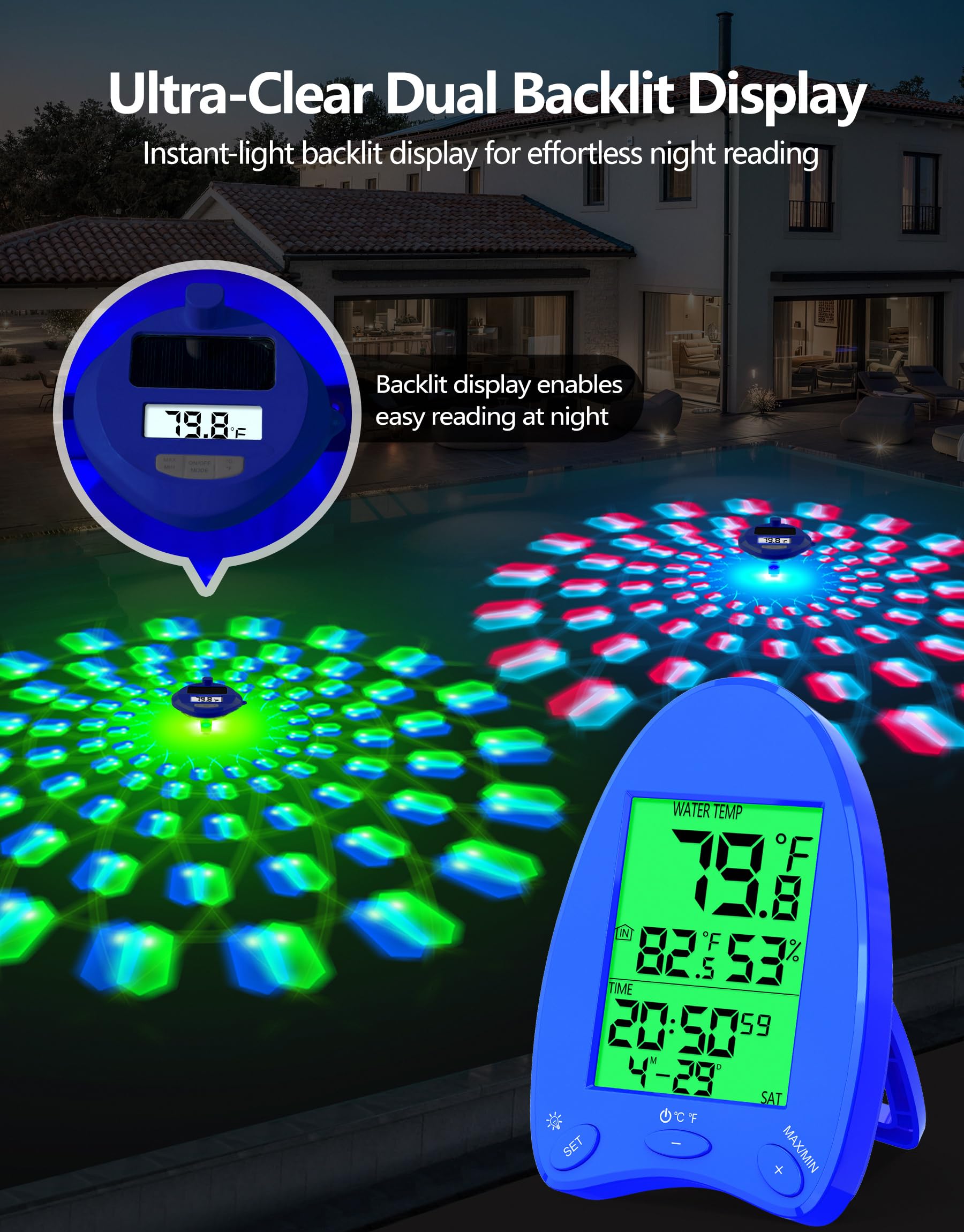 Dual backlit displays ensure easy reading in low light conditions.