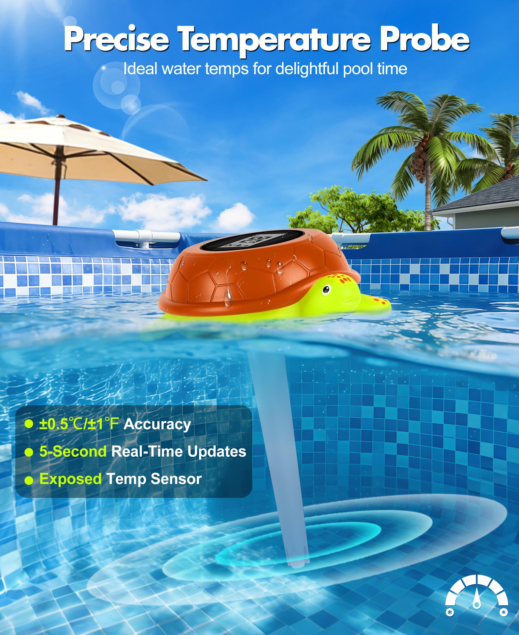 LuxBlue rope tether keeps the thermometer secured away from skimmers