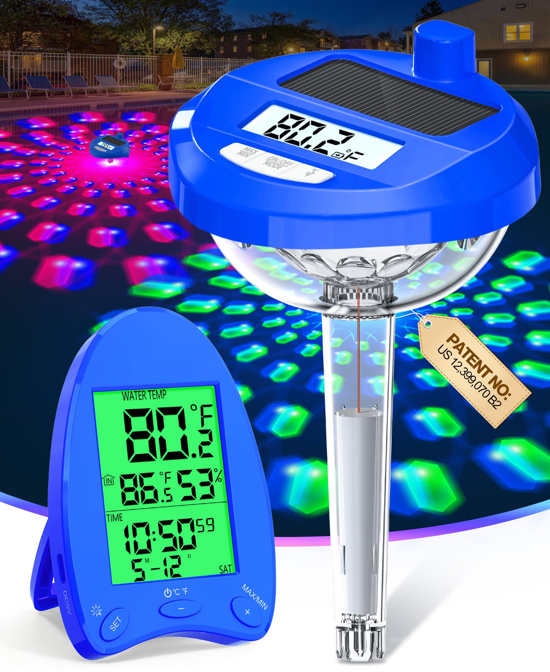 LuxBlue Solar Pool Thermometer with 650ft range displays real-time water temperature.