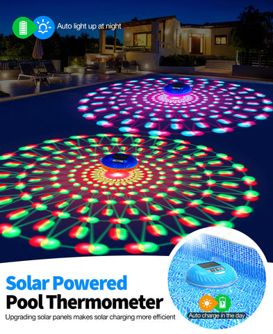 LuxBlue device showcasing dynamic lighting modes for poolside ambience.