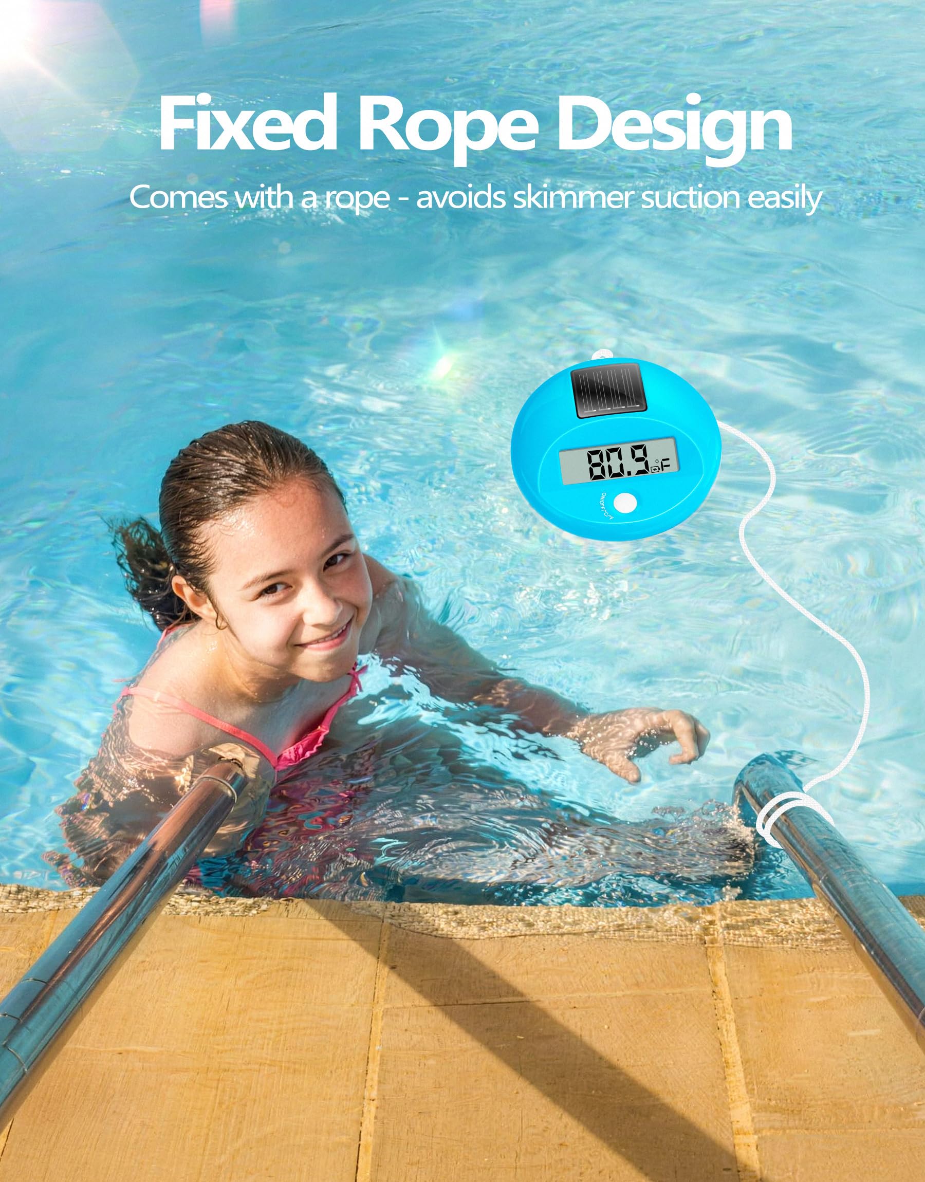 LuxBlue tether rope secures the thermometer to the edge or rail.
