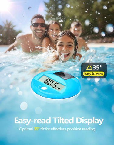 LuxBlue tilted large LCD display lets you read temperature from poolside.