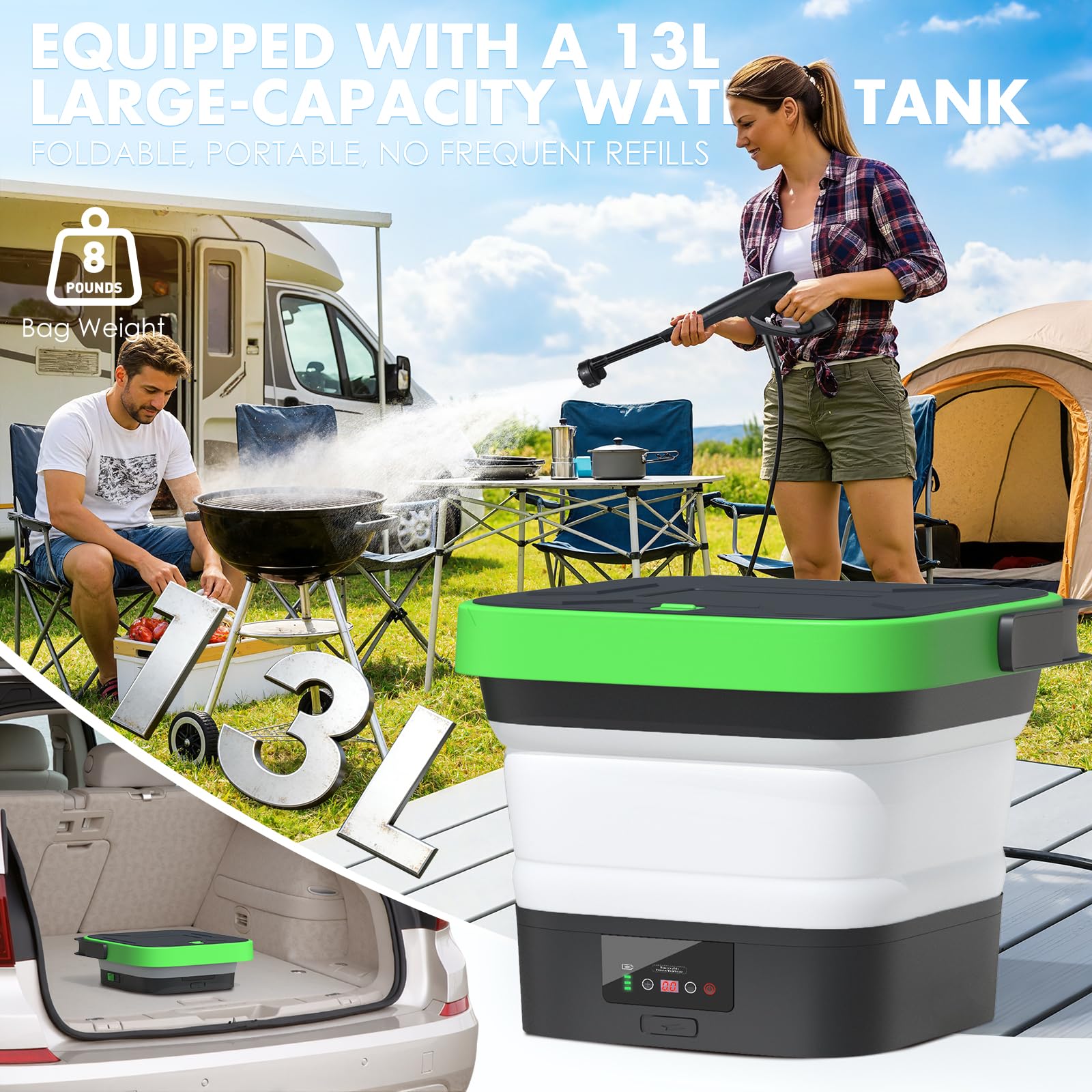LuxPool cordless pressure washer delivering 550 PSI for tough and delicate surfaces alike.