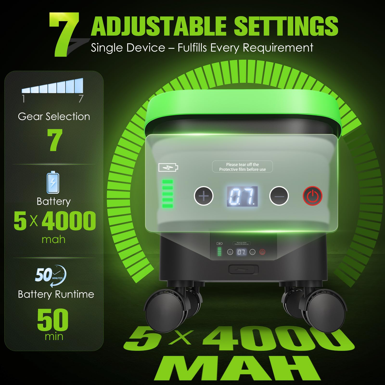 LuxPool cordless pressure washer showing seven modes for versatile cleaning tasks.