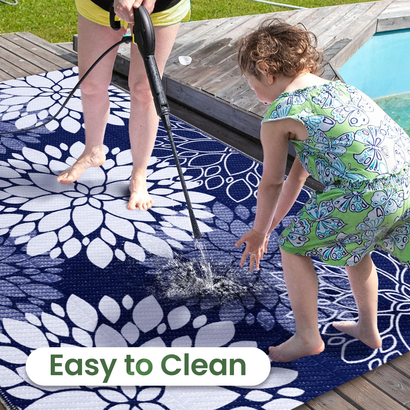 LuxStep rug with reinforced edges prevents fraying for durability.