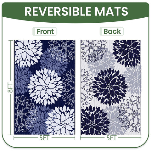LuxStep reversible rug, flower pattern side A, ideal for porch decor and picnics.
