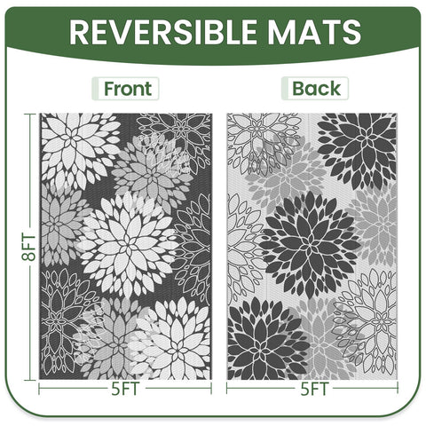 LuxStep reversible flowers pattern rug showing both sides for versatile outdoor styling