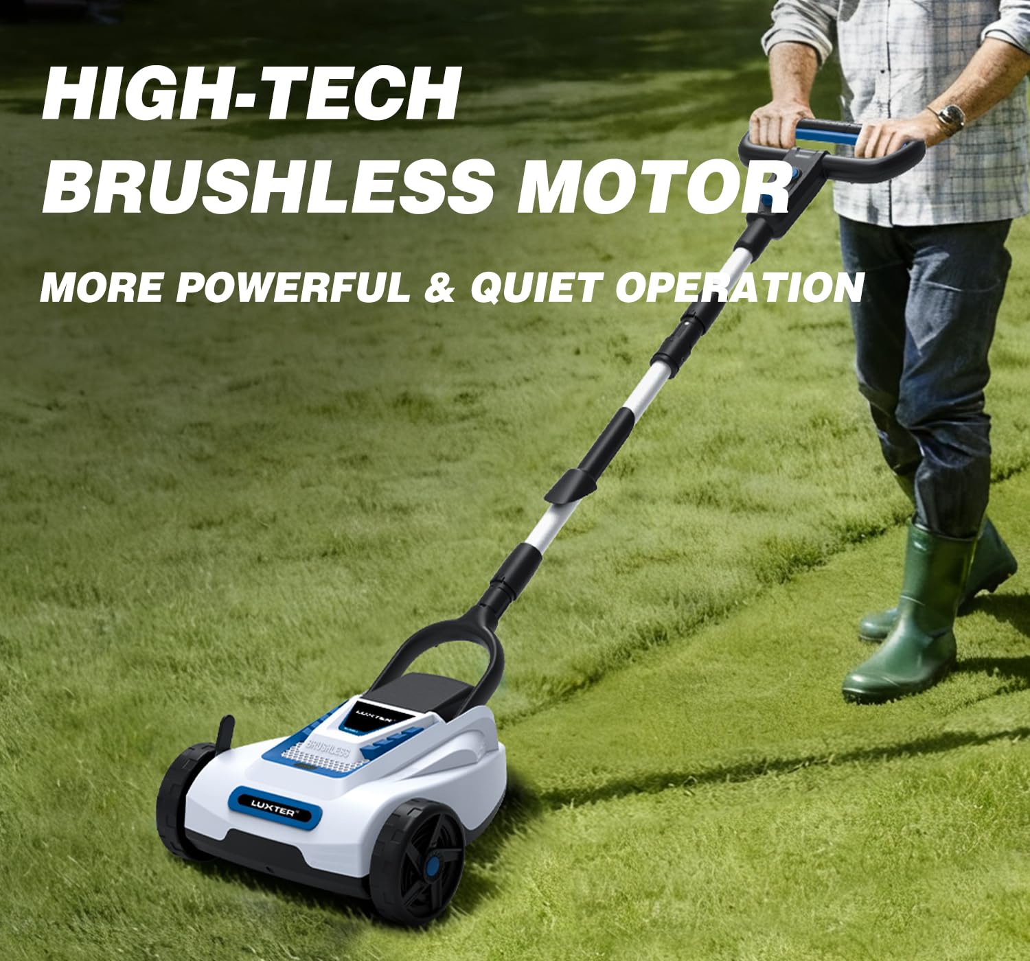 Luxter mower with 3-height adjustment for precise lawn height control.