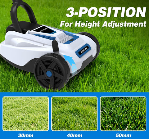 Luxter detachable pole folds for compact storage after mowing.