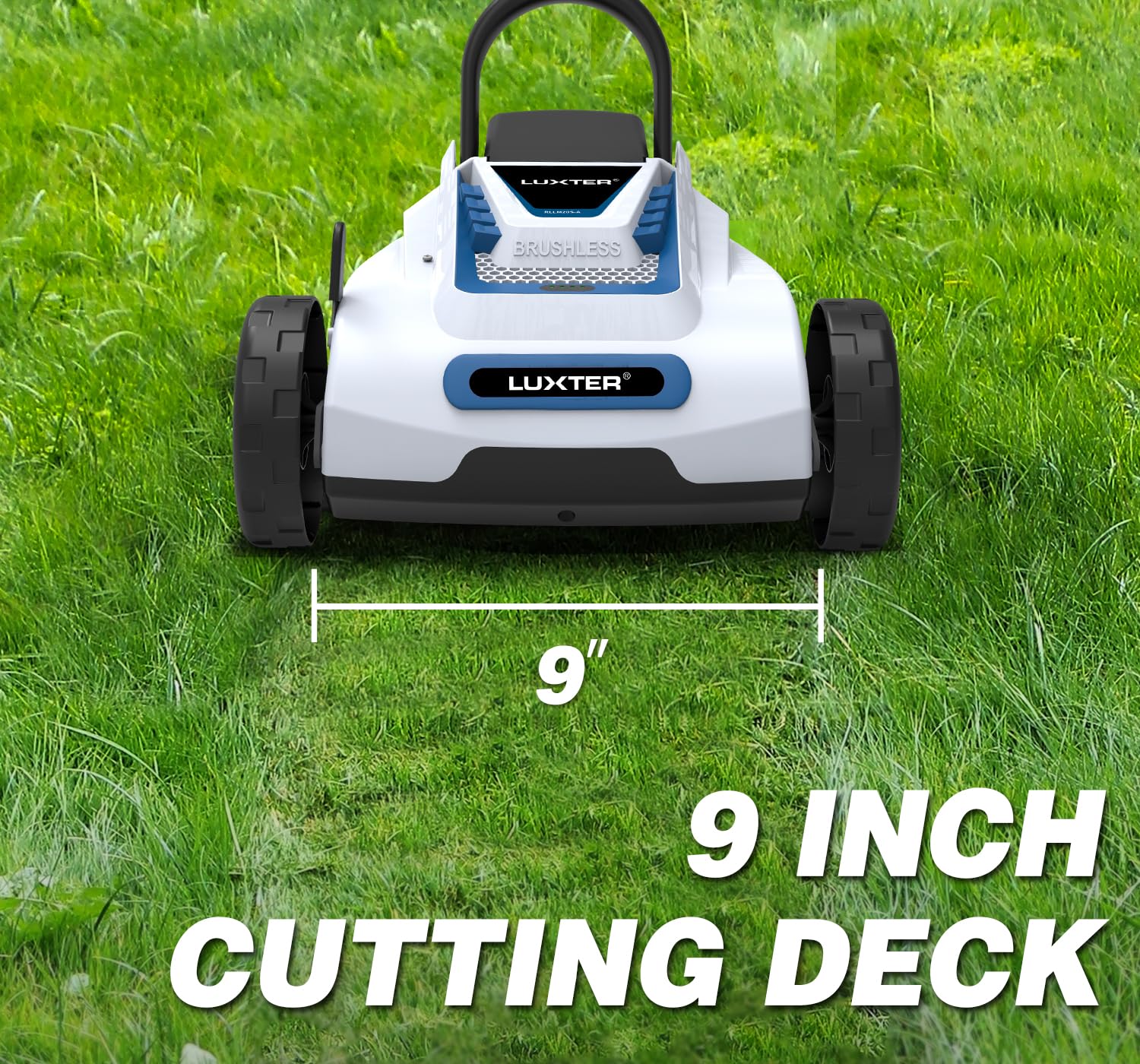 Luxter fast charger reduces downtime between mowing sessions.