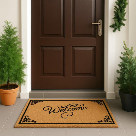 LuxUrux Coco Coir Welcome Mat entryway dirt-scrape demonstrates practical cleanliness