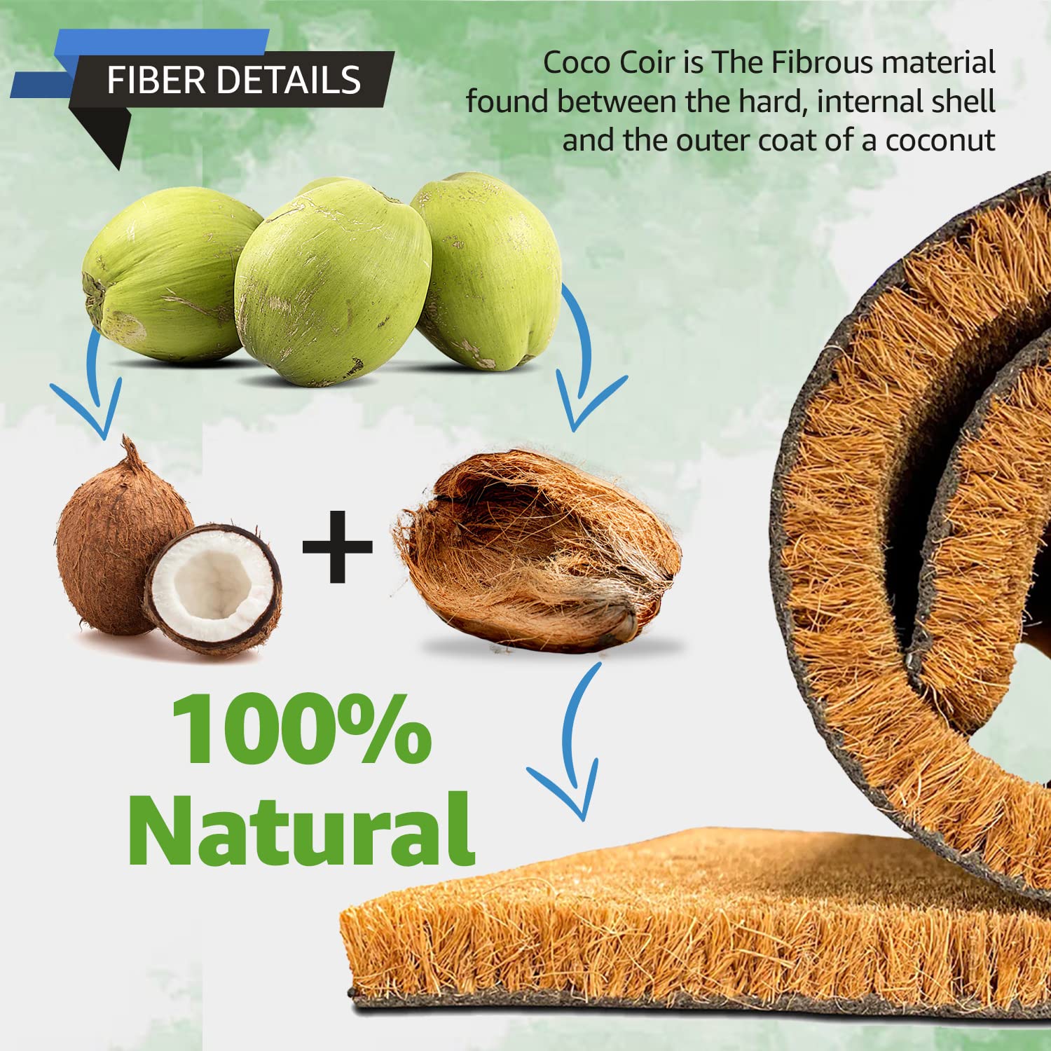 LuxUrux Coco Coir Welcome Mat material detail highlights natural coco fibers