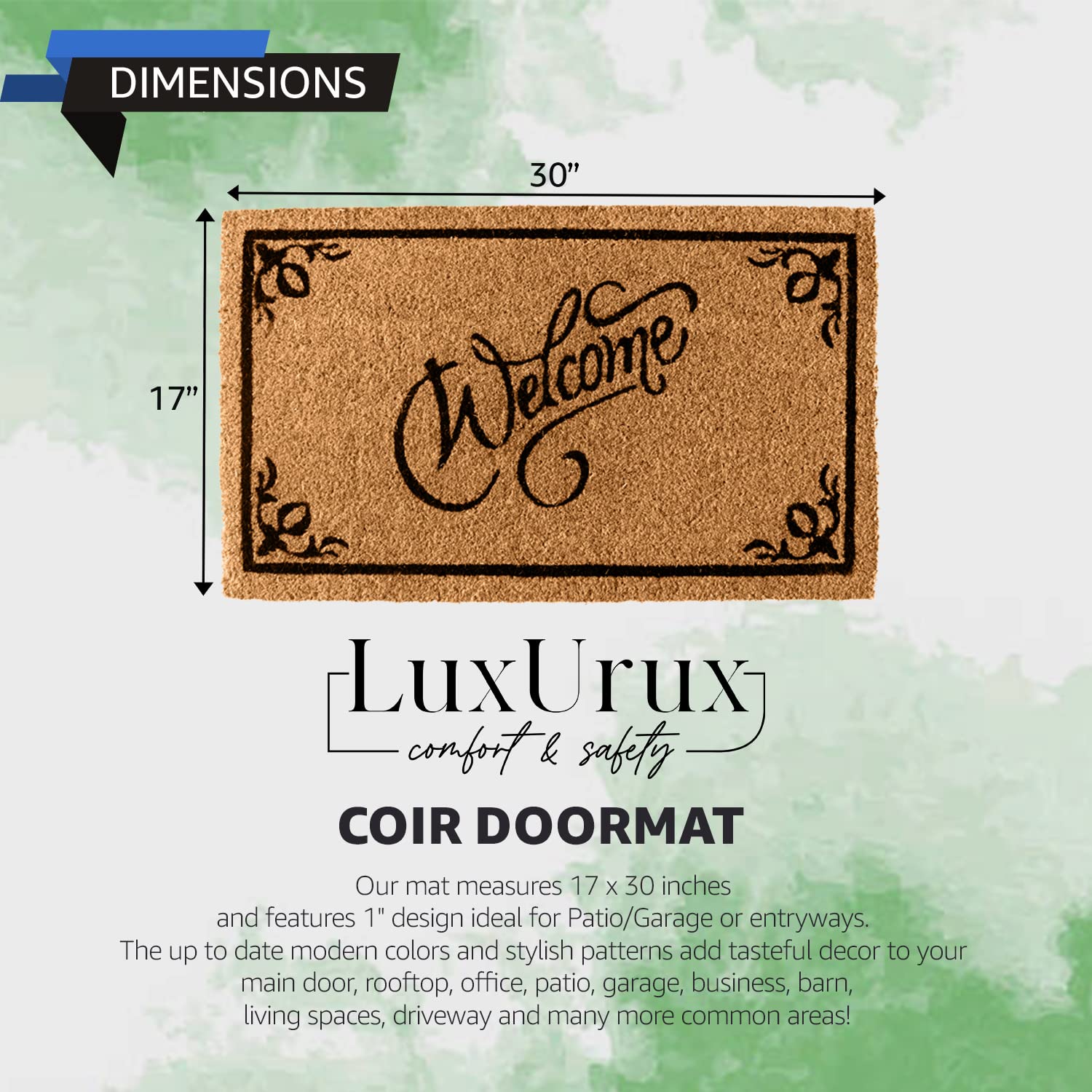 LuxUrux Coco Coir Welcome Mat texture closeup highlights coarse fibers for scraping dirt