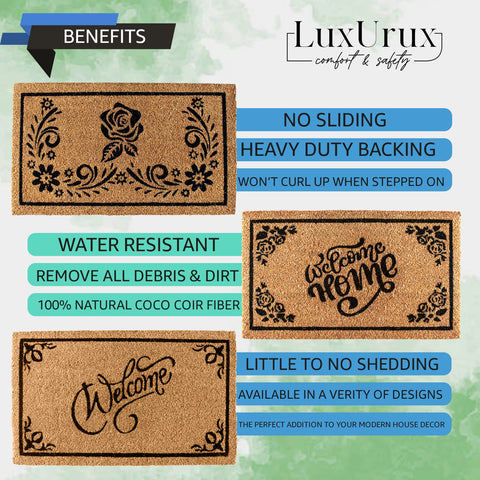 LuxUrux Coco Coir Welcome Mat welcome design adds a warm entryway vibe