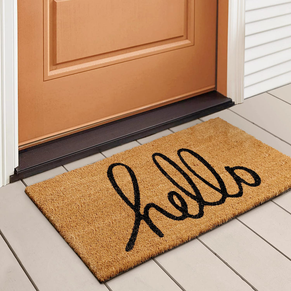 LuxUrux Hello door mat coco coir texture for dirt scraping