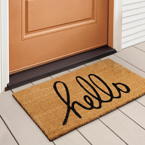 LuxUrux Hello door mat coco coir texture for dirt scraping