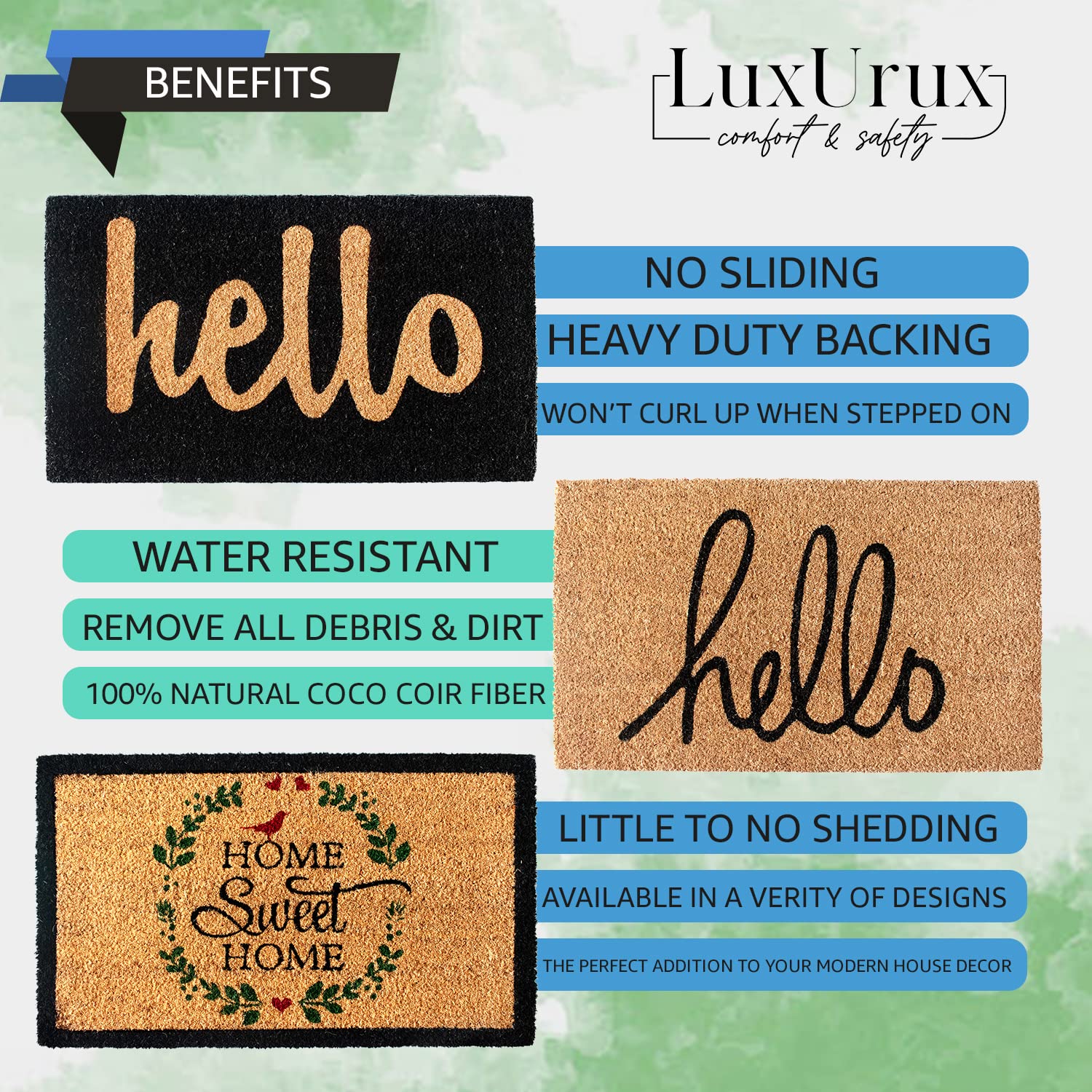 LuxUrux Welcome Mats natural coco coir texture adds warm rustic charm to the doorway