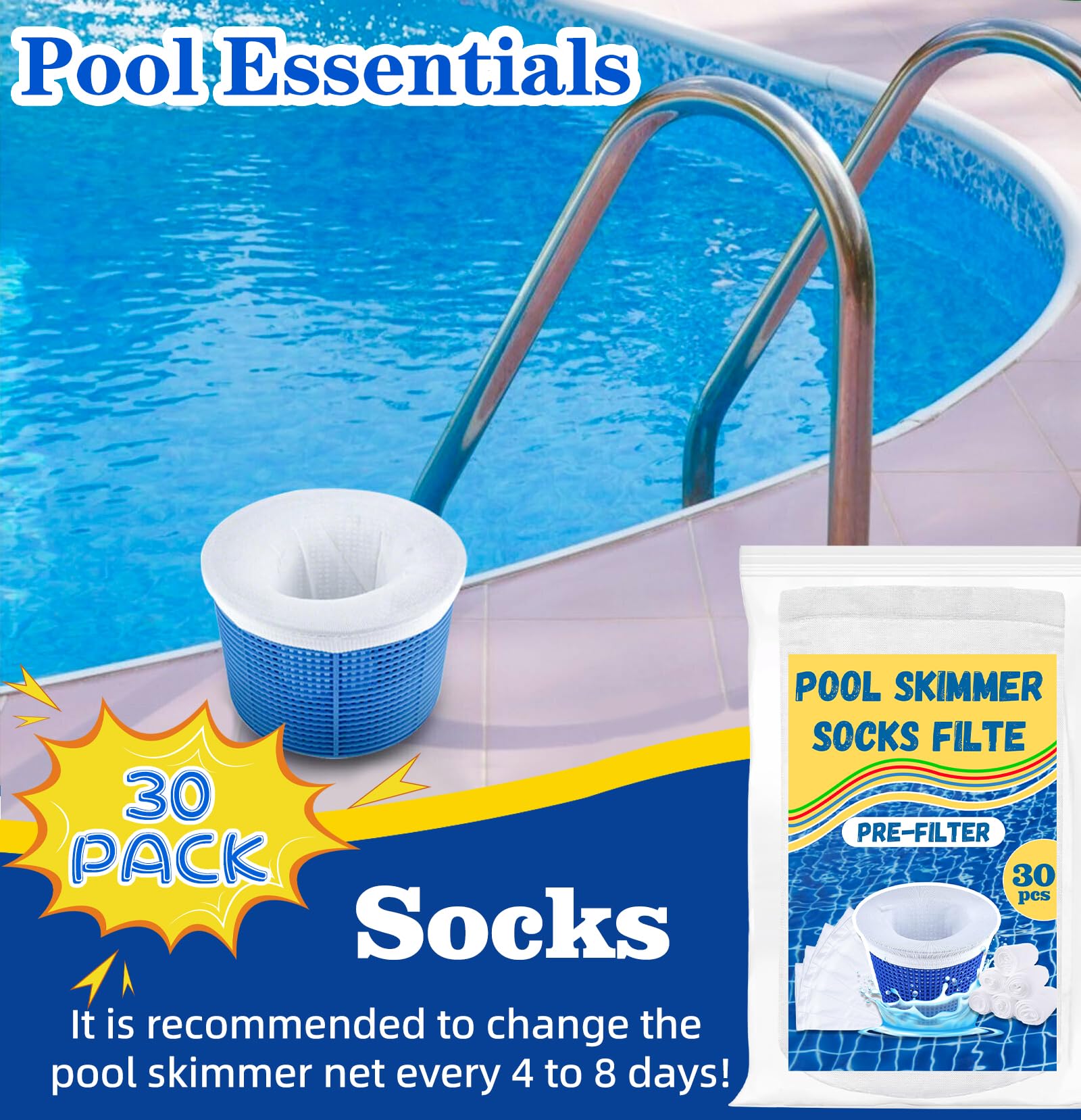 LUYI universal-fit illustration showing compatibility with multiple pool baskets