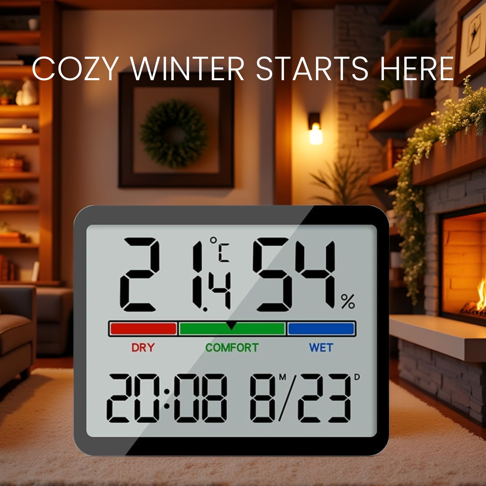 Luzsco Digital Hygrometer Clock magnetic back for secure metal surface placement.