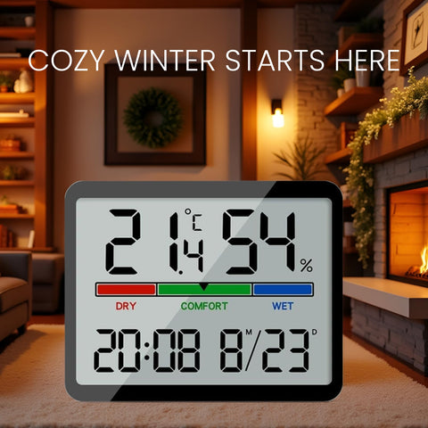 Luzsco Digital Hygrometer Clock magnetic back for secure metal surface placement.