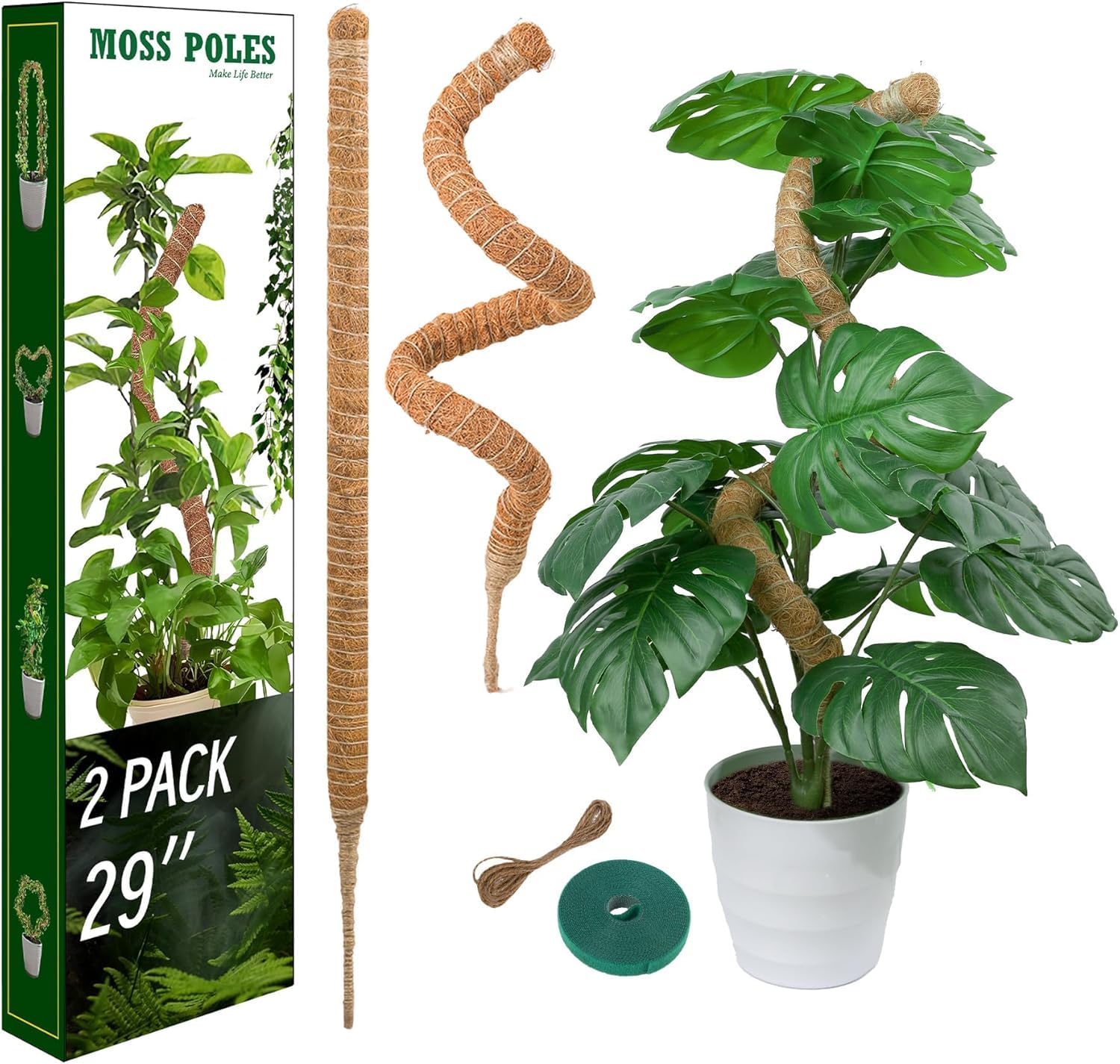 LveSunny 29-inch bendable moss pole pack supports climbing plants indoors.