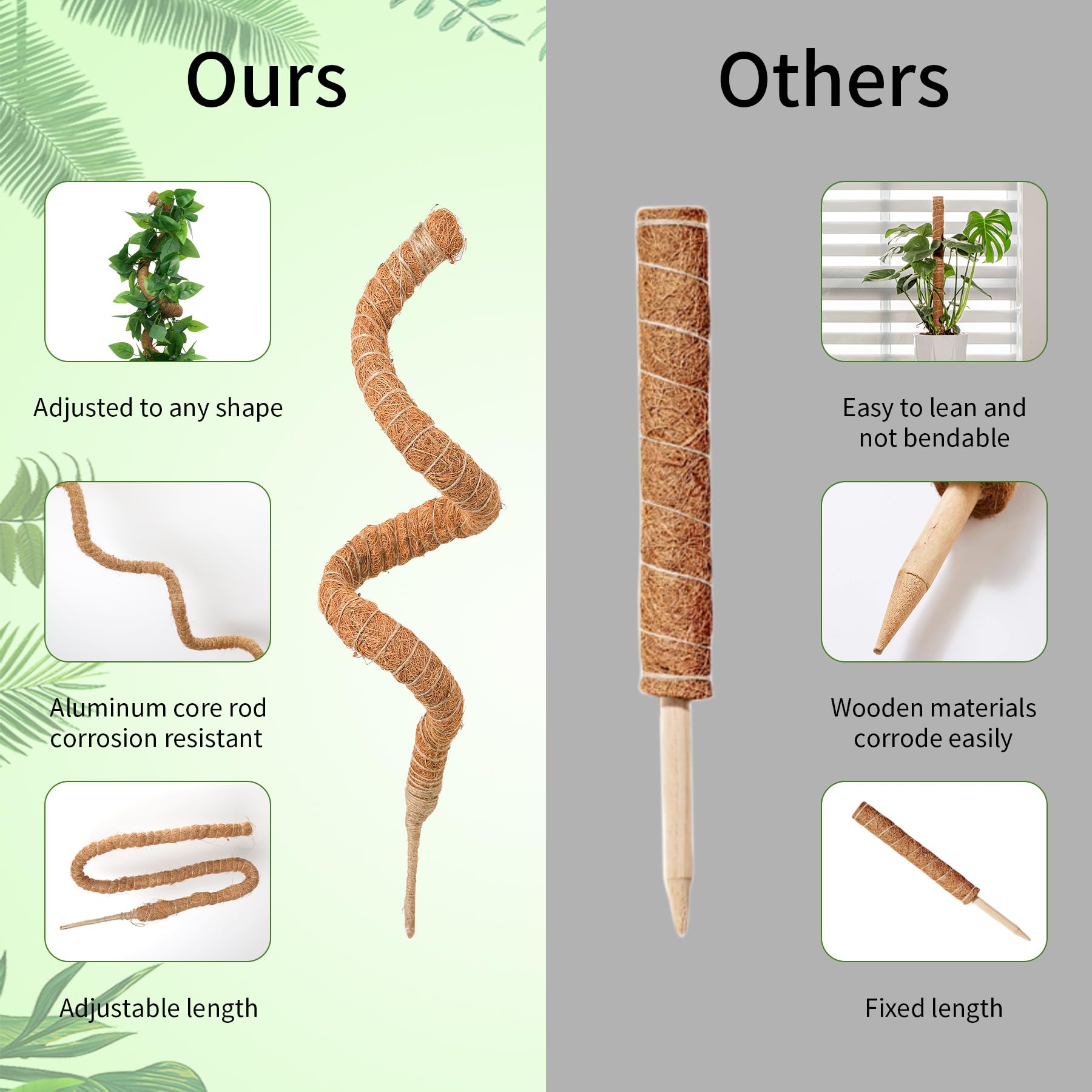 LveSunny coco coir pole preserves moisture for healthy plant attachment.