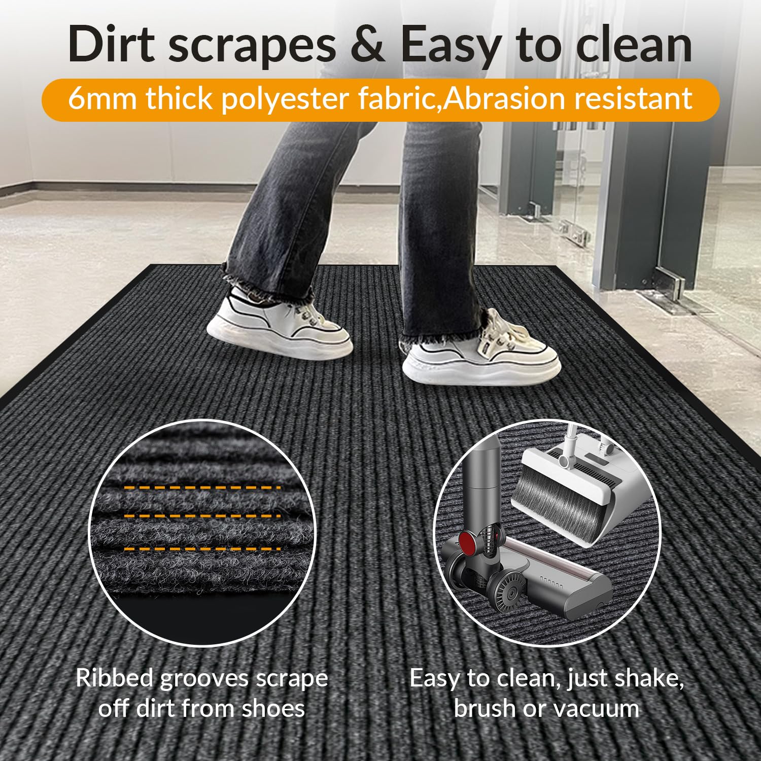 LVETOLS Moisture Guard doormat dirt-scrape action shows easy maintenance.