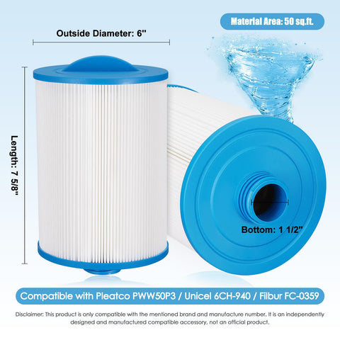LVJUSEN PWW50P3 spa filter bottom-connector ensures snug installation with a 1.5-inch bottom