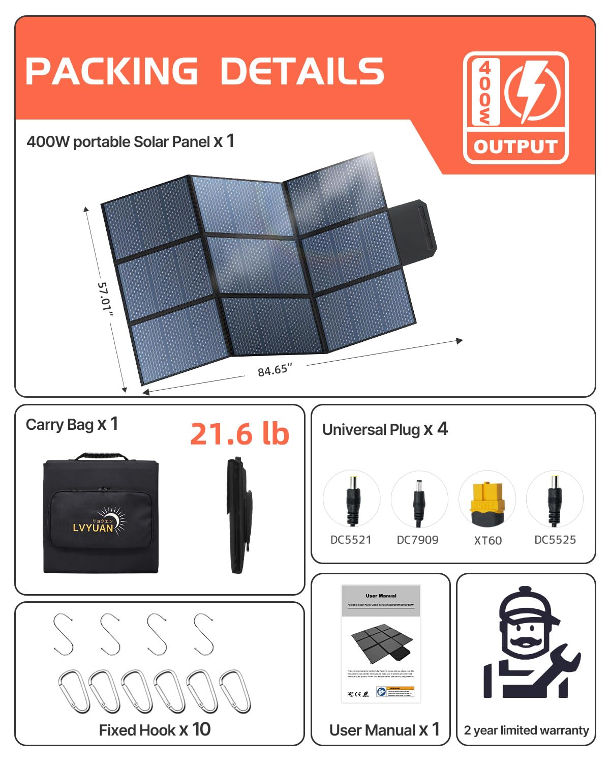 LVYUAN 400W monocrystalline technology for efficient charging