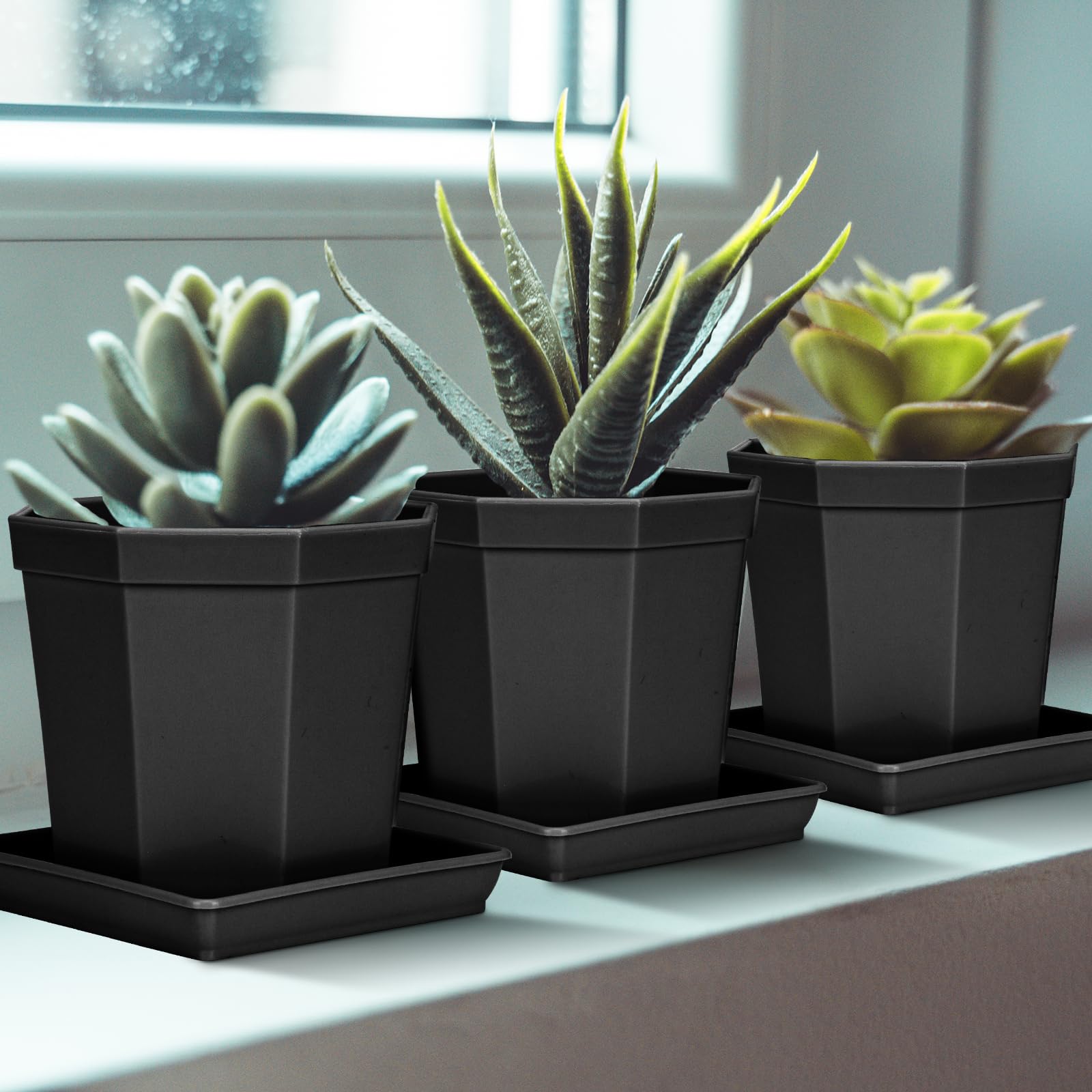 LWALRS no-hole square saucers catch drainage for indoors or outdoors.