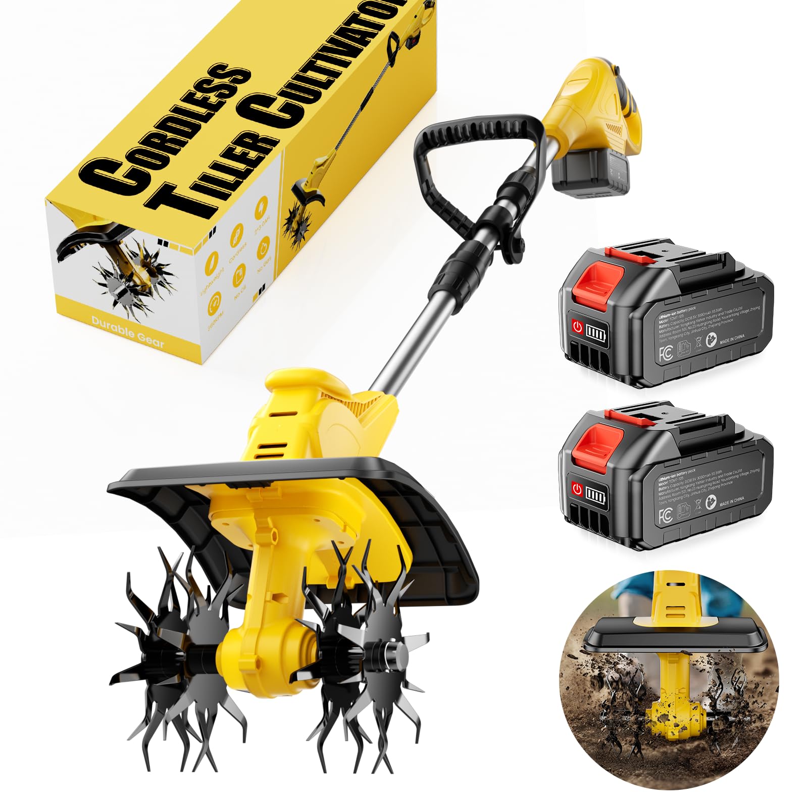LWbrazl 21V cordless tiller ready for cable-free garden prep.