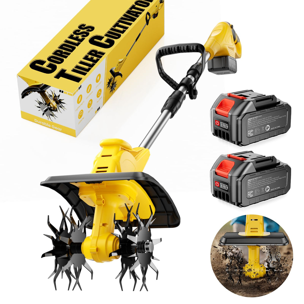 LWbrazl 21V cordless tiller ready for cable-free garden prep.