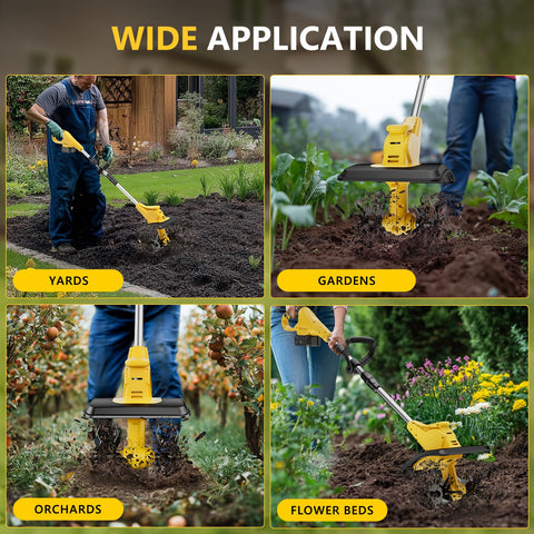 LWbrazl multi-function garden tiller handles beds, borders, and soil renovation.