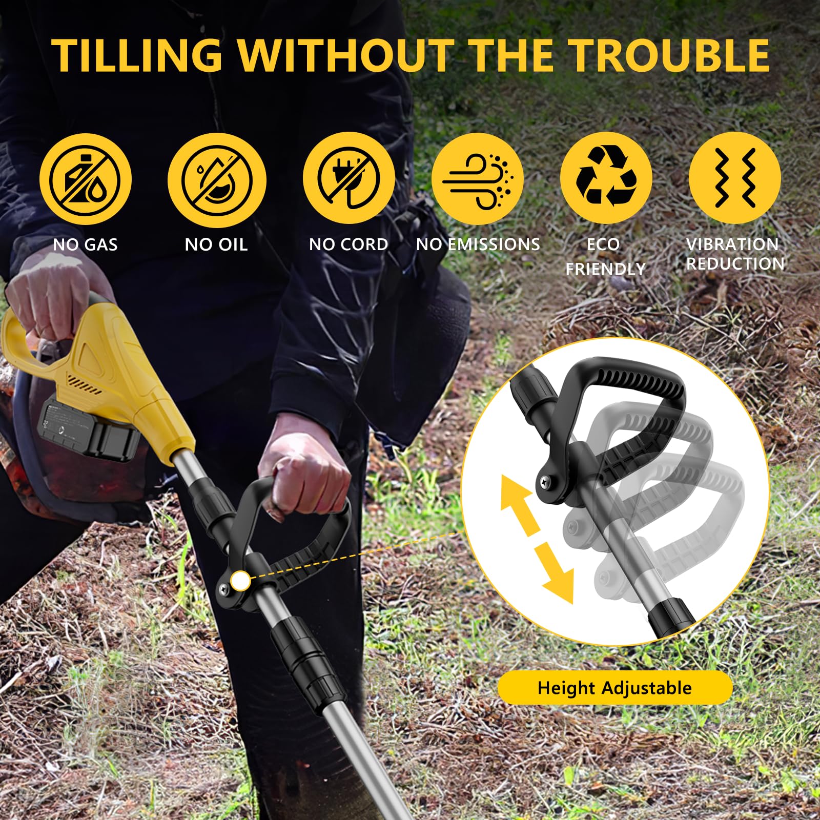 LWbrazl tiller depth of 6.3 inches loosens dense soil.
