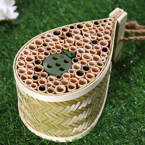 LWINGFLYER hanging bee house with garden-friendly nesting tubes.