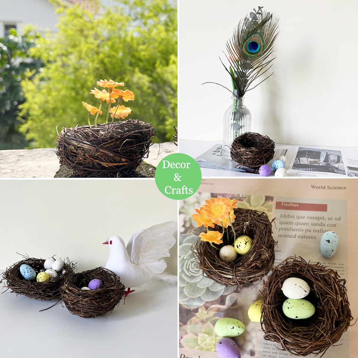 LWINGFLYER rattan bird nest 15cm ideal for bonsai display and home decor.