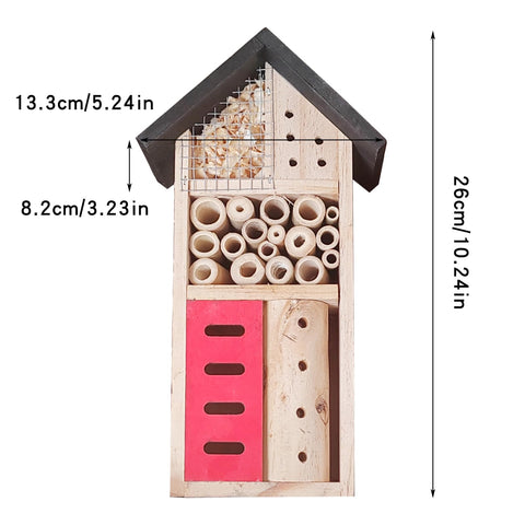 LWINGFLYER insect hotel close-up reveals multi-compartment construction for diverse species.