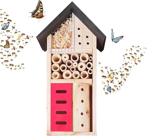 LWINGFLYER insect hotel side view showing compact, weather-resistant wooden design.