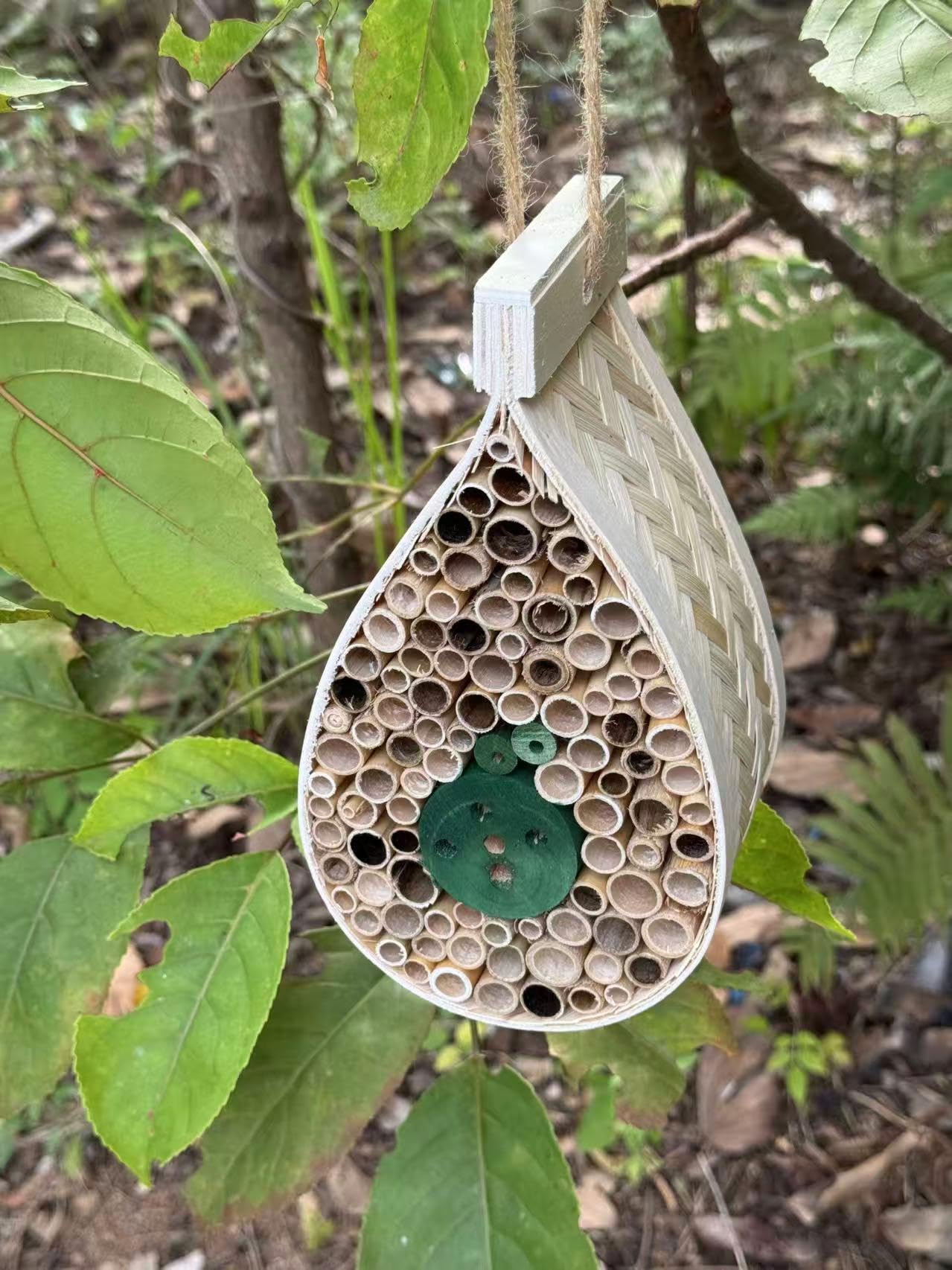 LWINGFLYER multiple diameter bamboo tubes accommodate different pollinators.
