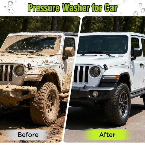LWQ pressure washer in a compact design ready for garage storage.
