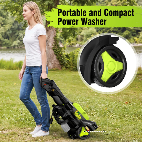 LWQ compact storage hooks keep cords and nozzles organized after use.