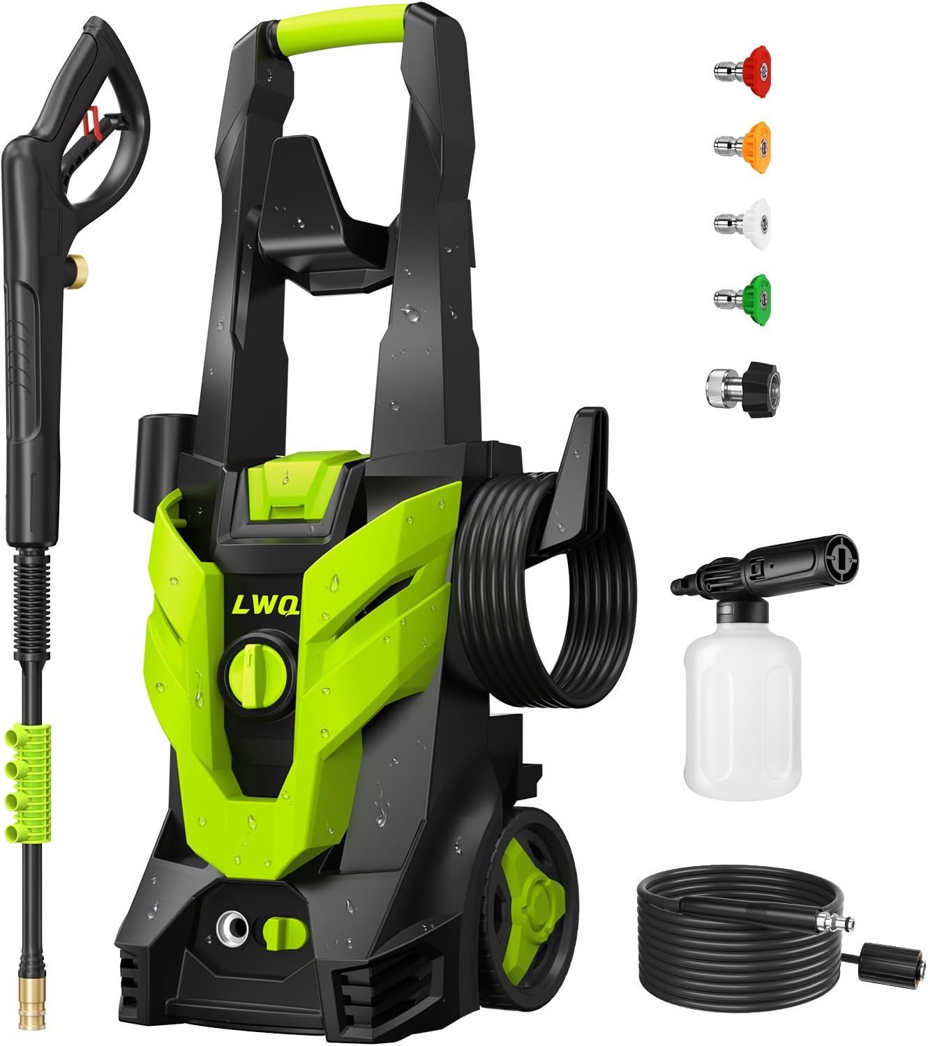 LWQ pressure washer front view shows compact, portable design for easy transport.